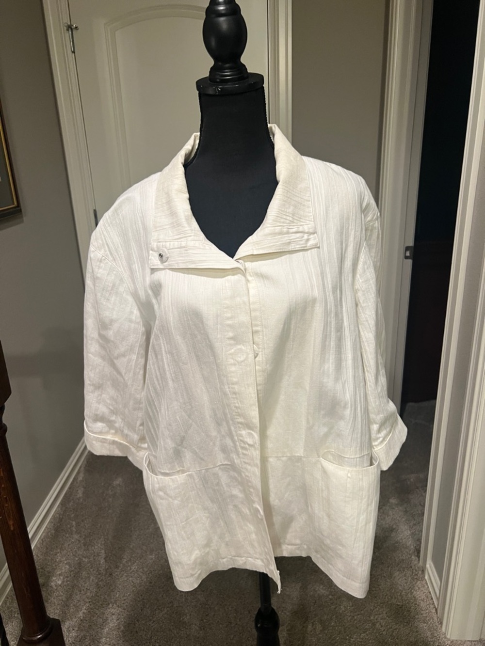 Coldwater Creek White Linen Blend Open Front Jacket 1X